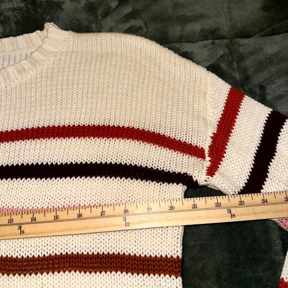 Evereve Sweater Women's Medium Cream Multi Striped Knitted Crewneck Pullover - Picture 6 of 9